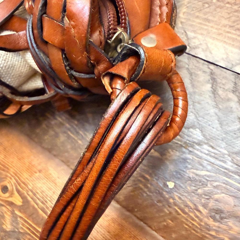 Vintage brown BONANI Basket Weave Leather Crossbody Shoulder Bag Purse - Picture 7 of 12